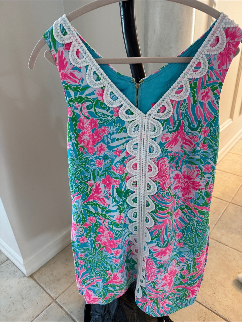 Lilly Pulitzer Pink and Aqua Floral Dress with Gold Script